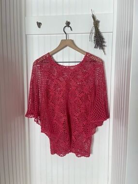 Women's Crochet Knit Sweater - Pink